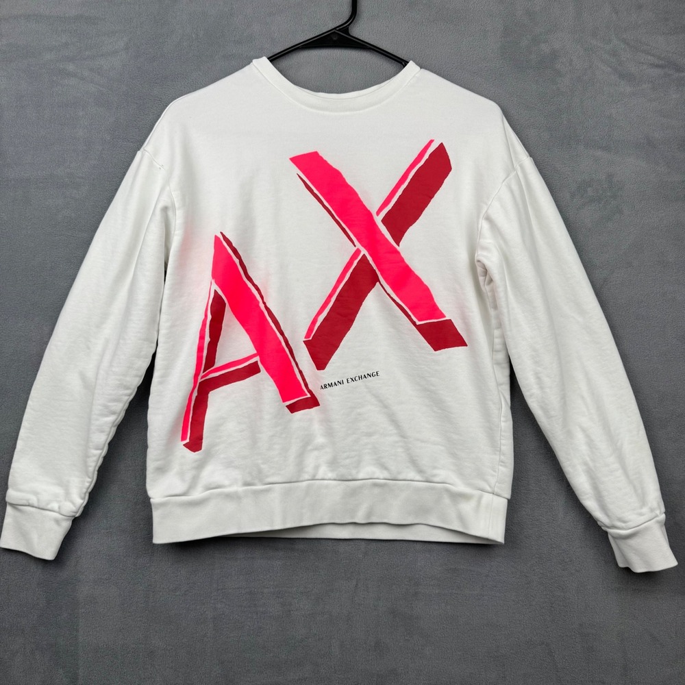 AX Armani Exchange Womens White Crew Neck Long Sleeve Sweatshirt XS AX Logo